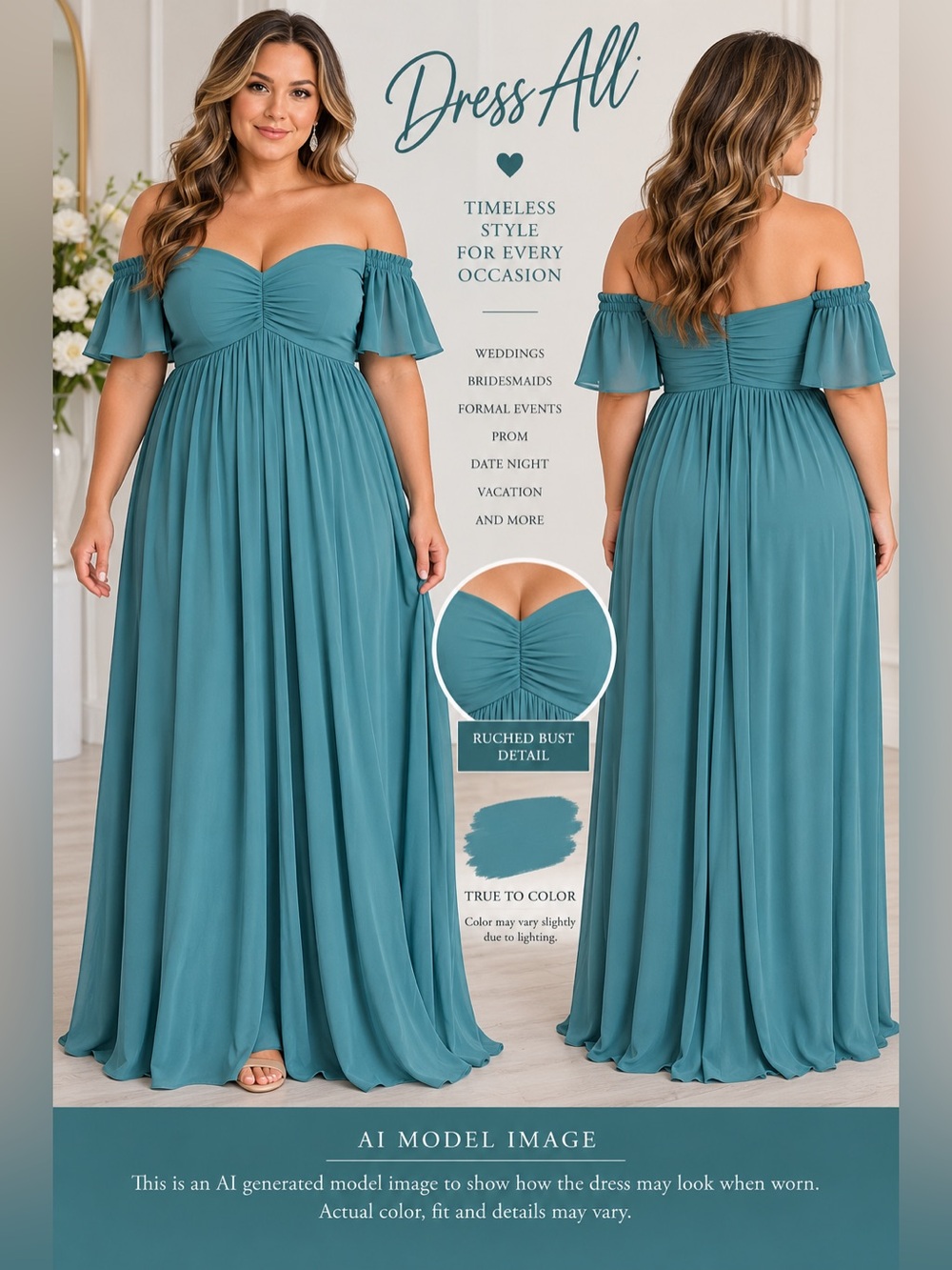 Dress All Teal Off-Shoulder Flutter Sleeve Maxi Dress
